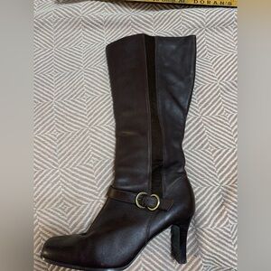 East 5th Dark Brown Heeled Boots Leather Wide Calf Basics Quality
